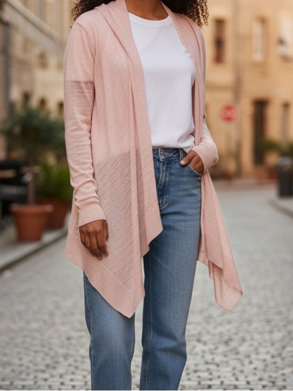 Light Pink Open-Front Women's Cardigan Sweater. Size L light weight